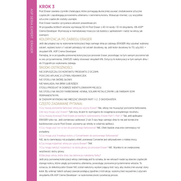 Pakiet 2 szt. Eraser ASP - dekoloryzator 3x100 ml + szkolenie GRATIS